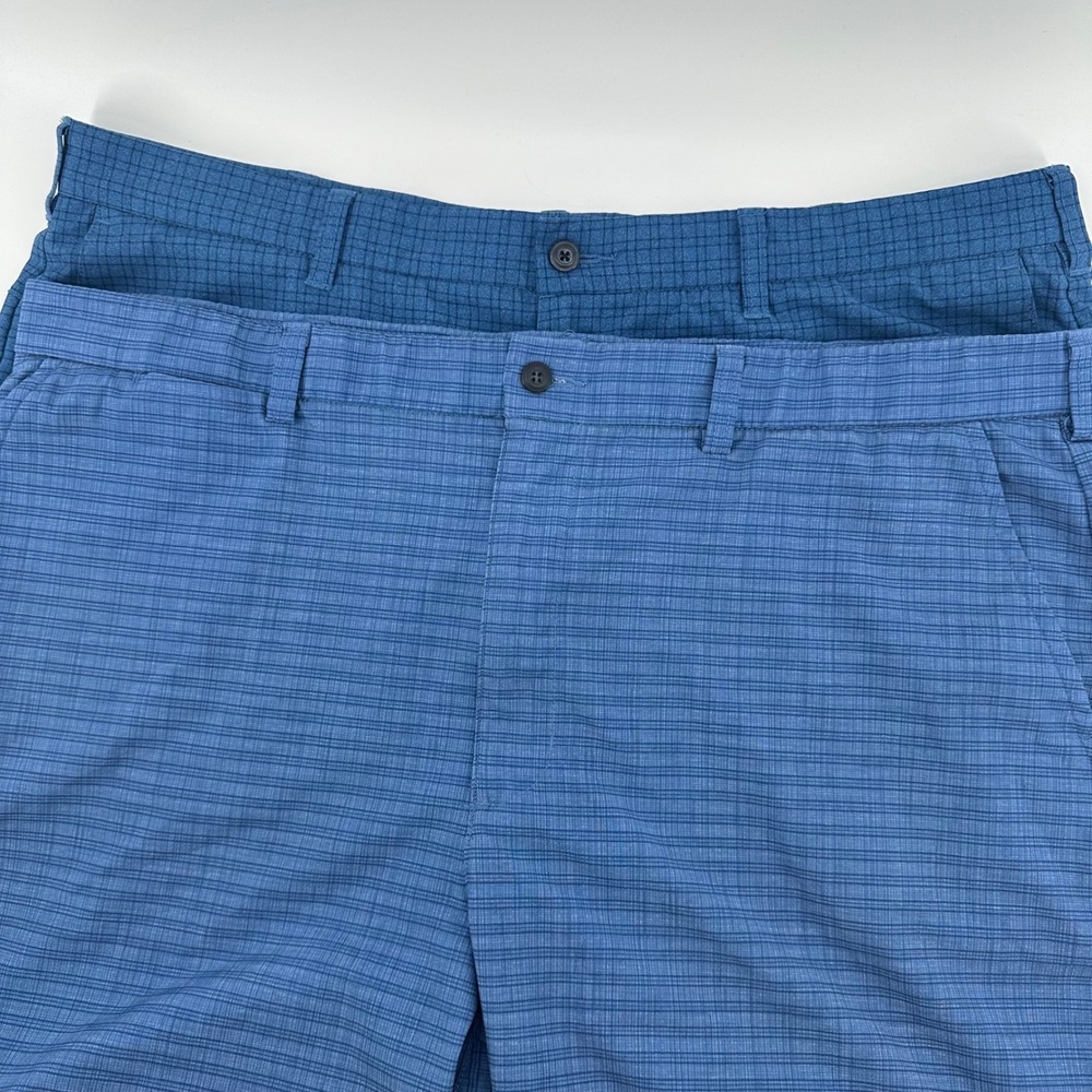 Lot 2 PGA Tour Golf Shorts Mens 42 Blue Grid Plaid Performance Stretch Preppy